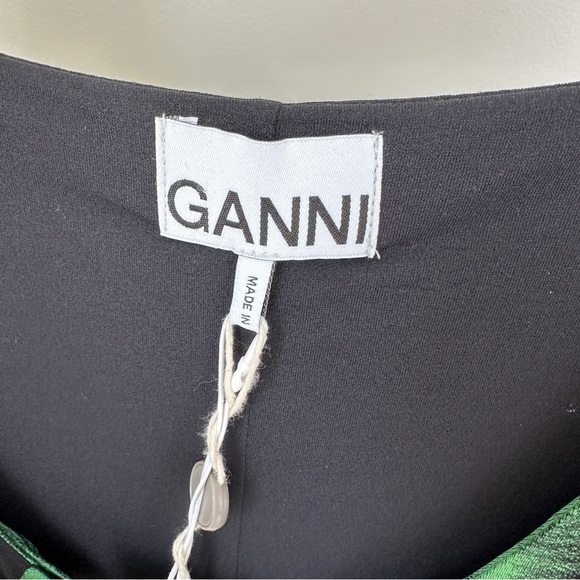 GANNI Ruched Floral Print Stretch Jersey Mini Dress Size 4 - Picture 9 of 15